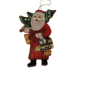 Ornament Merry Olde Santa Clause Christmas Holiday Carrying Tree Fabric 6"